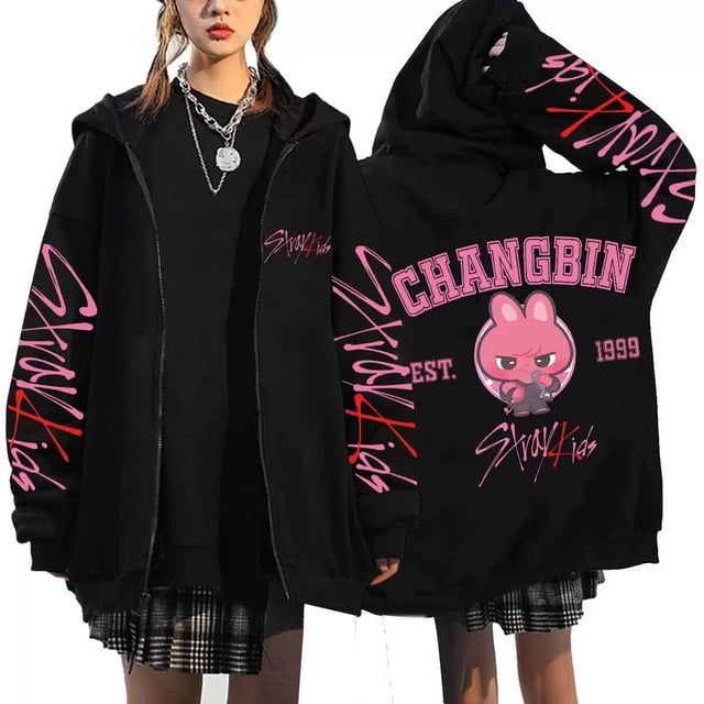 Sudadera con capucha y cremallera con estampado de tendencia Straykids Changbin Korea