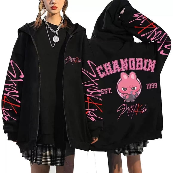 Sudadera con capucha y cremallera con estampado de tendencia Straykids Changbin para hombre