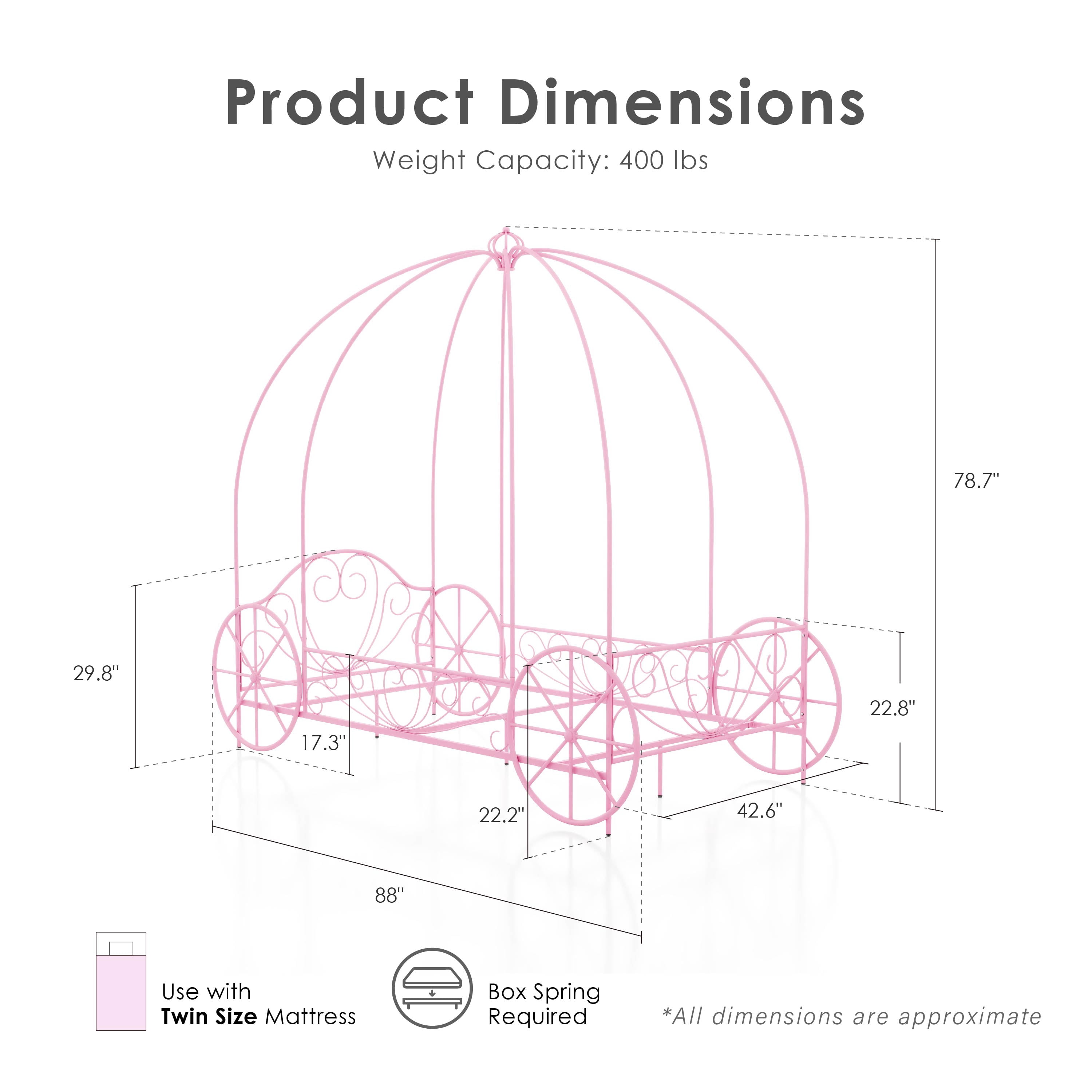 Furniture of America Carriage Kids Twin Metal Bed, Pink
