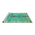 thumbnail image 2 of Ahgly Company Machine Washable Indoor Square Oriental Turquoise Blue Traditional Area Rugs, 6' Square, 2 of 4