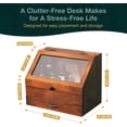 thumbnail image 3 of Vintage Tabletop Organizer with Glass Top Compartment -2-Tier Display Cabinet for Desk - Wooden Desktop Storage Box with Drawer and See-through Cabinet - Mahogany Brown Organizing Unit, 3 of 5