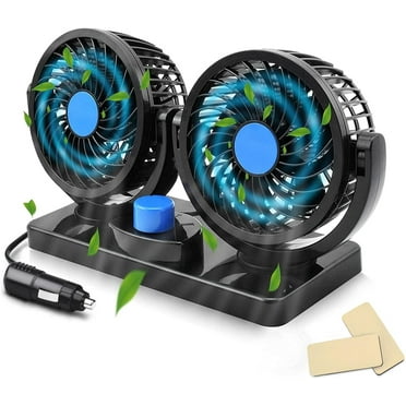 Car Fan 12V, 360 Degree Rotatable Car Fan, Electric 2 Speed Dual Head Fans-Low Noise Strong Dashboard Cooling Air Circulator Fan for Sedan SUV RV