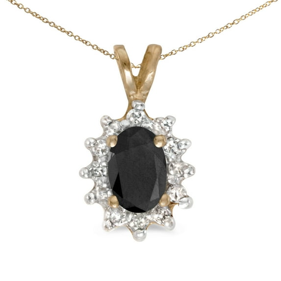 14k Yellow Gold Oval Onyx And Diamond Pendant with 18" Chain