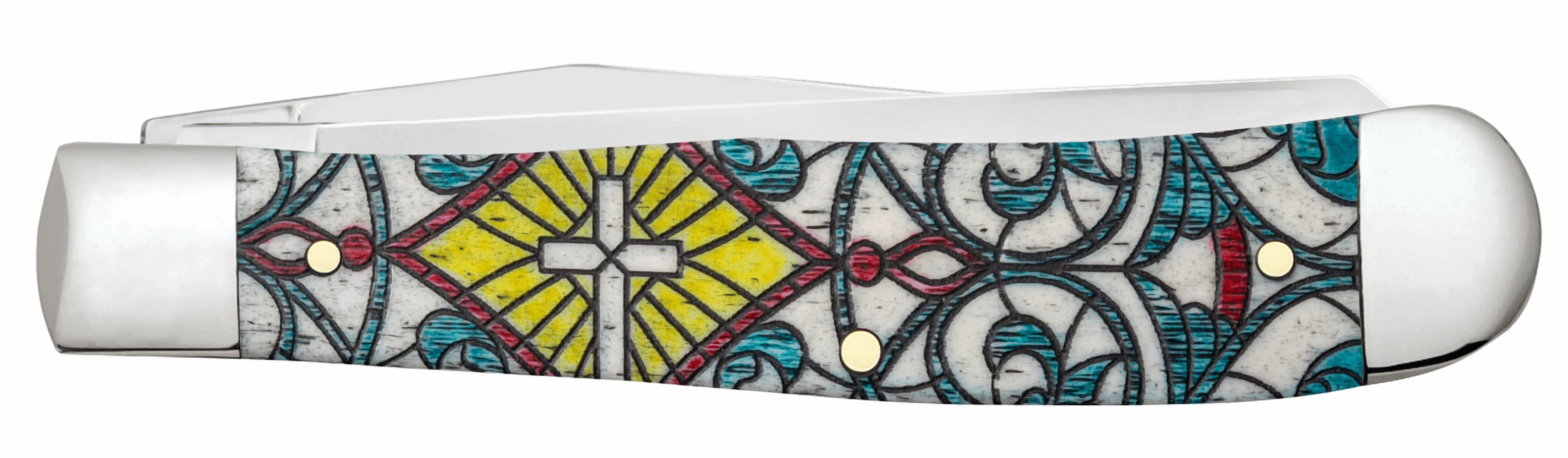 Case XX Knives Case XX Stained Glass Cross Natural Bone Trapper Folding Knife