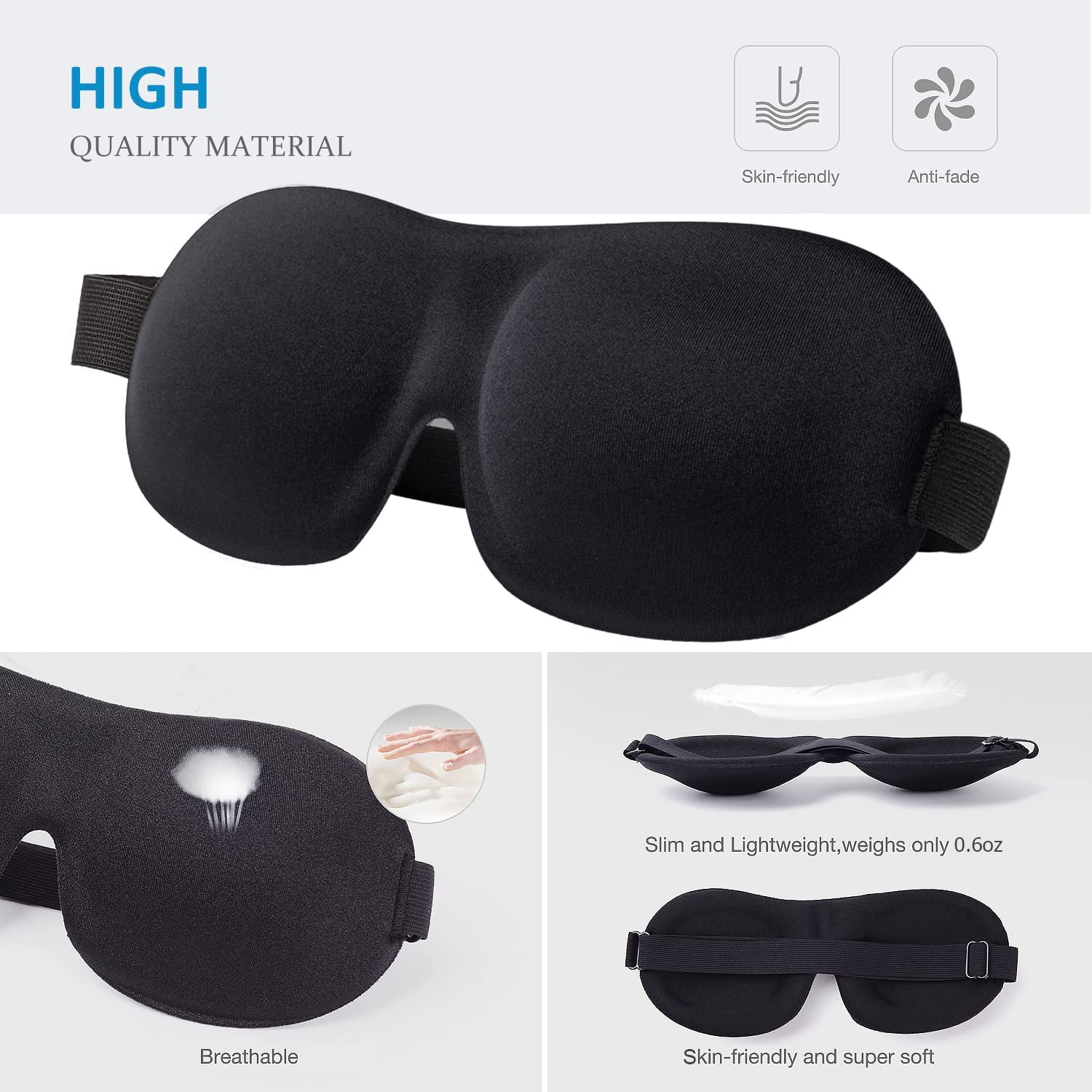 3D Contoured Night Blindfold Sleep Mark for Men Women Eye Mask Lightweight & Comfortable Blackout Eye Shade Great for Travel Shift Work & Meditation 3D Eye Mask-3 Pack 