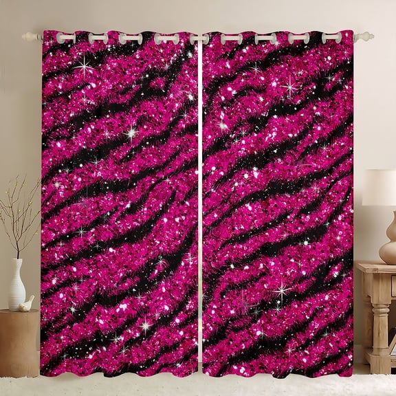 Homewish Tiger Stripes Black Out Curtains,Jungle Animal Curtains Pack of 2 (42x63 Each),Hotpink Bling Print Bedroom Curtains For Gir Boy,Super Cozy Room Decor