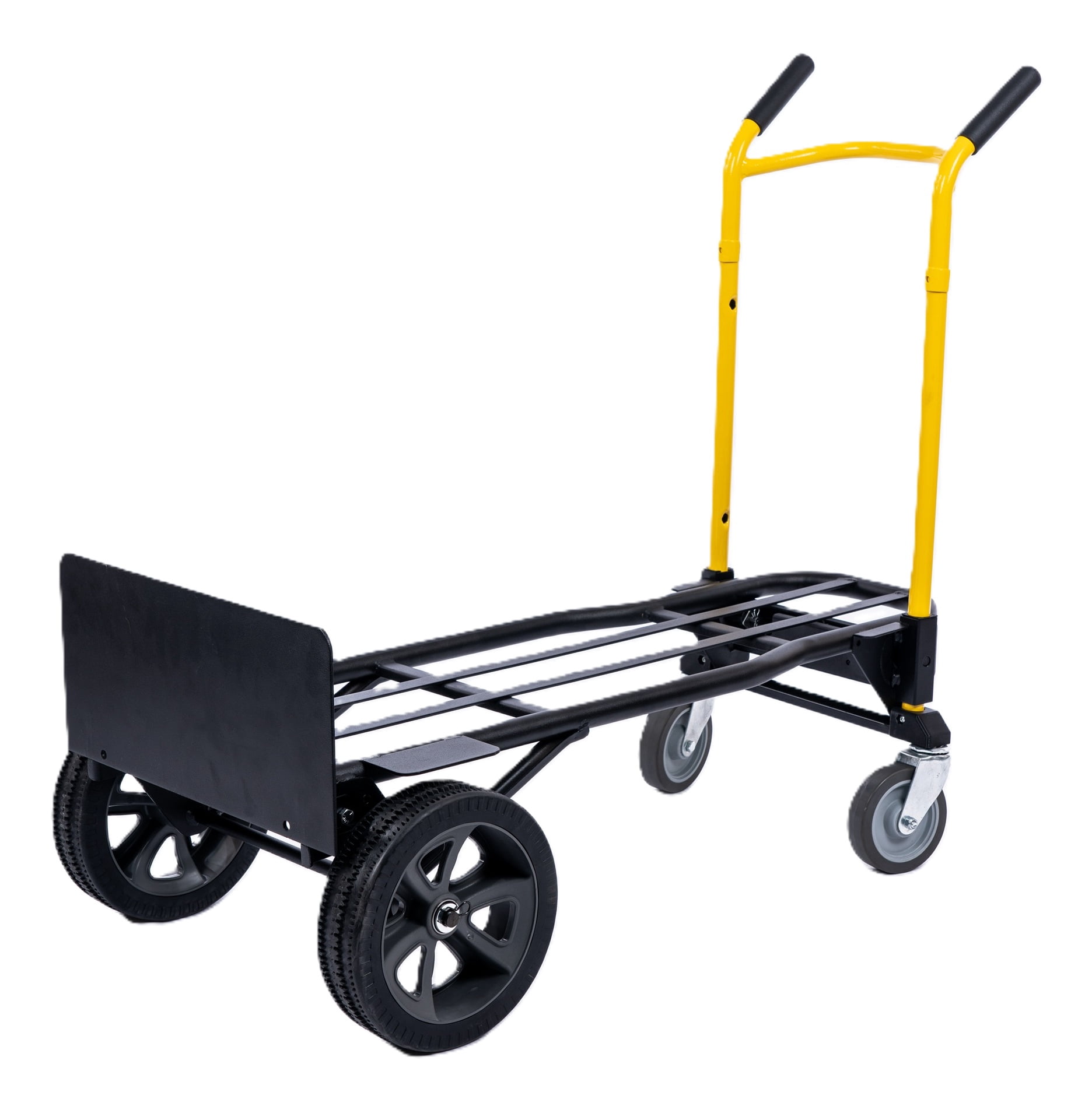 Harper Trucks JDCSC0335PC 1000 lb. Capacity 5-in-1 Kwik Shift Convertible&nbsp;Hand Truck with 10" Flat Free DuroTread Pro Wheels, Yellow&nbsp;Handle/Black Frame