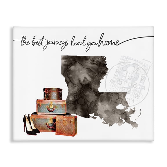 Stupell Industries Art Deco Louisiana State The Best Journeys Lead You Home Fashion Shoes and Luggage Illustration Canvas Art, 20 x 16, by Amanda Greenwood