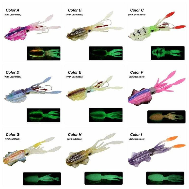 20g/60g 150mm Hot Portable Artificial Glow Fishing Tackle Squid Skirt Lure Long Tail Saltwater Octopus Bait Hook Color B - with Lead Hook