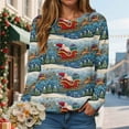 thumbnail image 2 of Kaprioy Christmas Sweatshirts for Women Cute Funny Santa Claus Sleigh Holiday Graphic Shirt Loose Casual Fall Fashion Pullover Tops Blue, XXL, 2 of 6