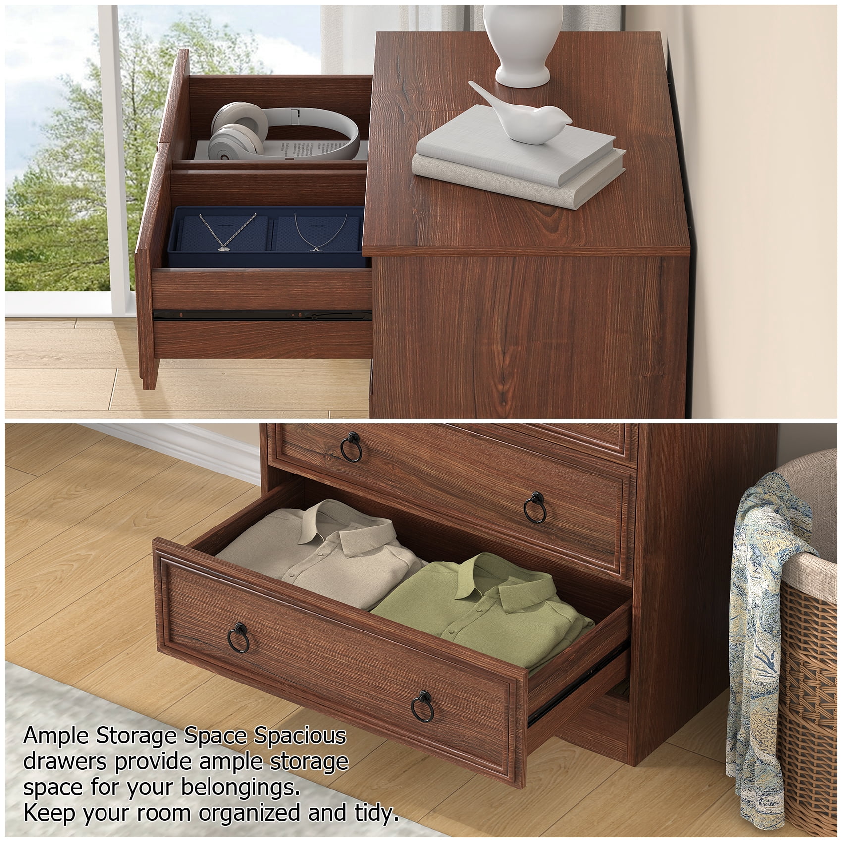 Frmobepts 6 Drawer Dresser, Tall Wood Chest of Drawers Dressers for Bedroom, Living Room, Cherry