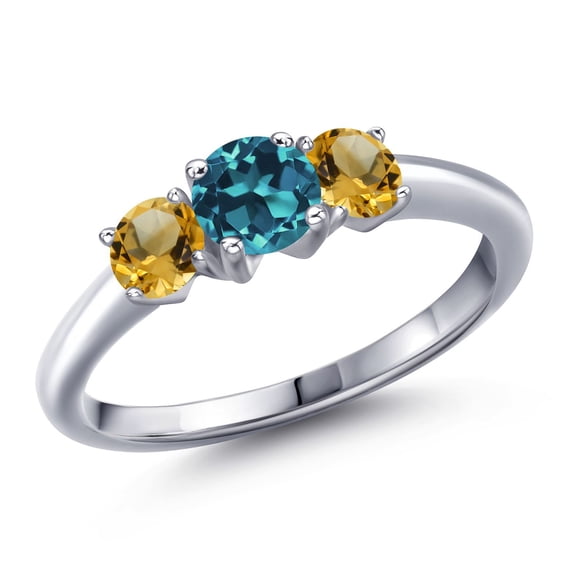 Gem Stone King 925 Sterling Silver London Blue Topaz and Yellow Citrine Engagement Ring for Women | 1.21 Cttw | Round 5MM | Gemstone November Birthstone | Size 8