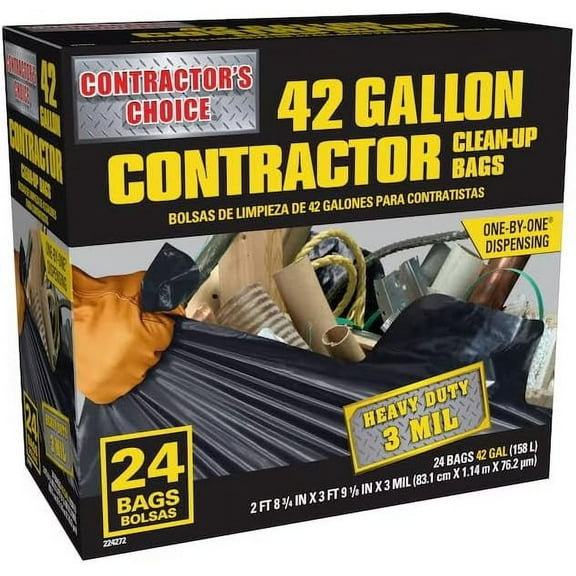 Contractor 42-Gallons Black Outdoor Plastic Construction Flap Tie Trash Bag (24-Count)