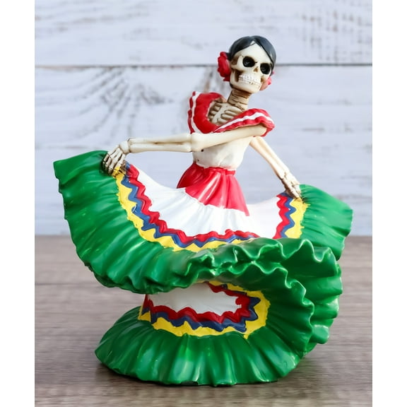 Ebros Day of The Dead Green Gown Lady Skeleton Dancer Figurine Sugar Skull 5.25"