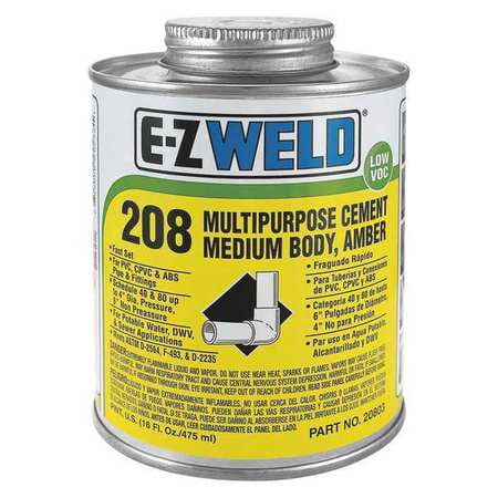 Abs Plastic Cement - EZ WELD WW90802 Cement, 8 Oz, Amber, PVC, CPVC, ABS