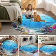thumbnail image 6 of Area Rug 36in, Summer Blue Ocean Colorful Coral Floor Carpet Living Room Rug, Seaside Animal Turtle Shark Non-Slip Welcome Mat Indoor Rugs for Bedroom Dining Room, 6 of 9