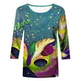 thumbnail image 2 of Aloohaidyvio Mardi Gras Masks Women,Womens Mardi Gras Loose 3/4 Sleeve Mask Shiny Glitter Print Crew Neck T-Shirt Blouse,Mardi Gras Clothing Women, 2 of 5