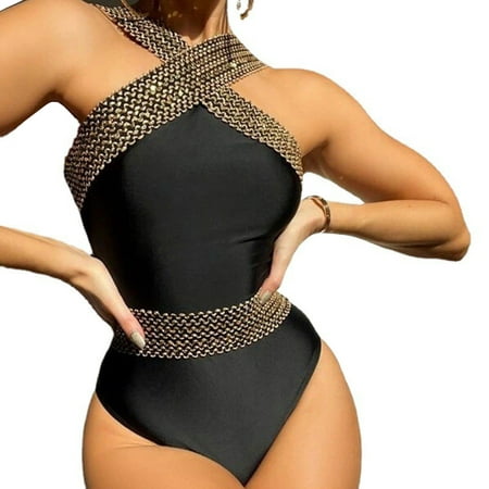 

Finelylove Slimming Swimsuits For Women Padded Sport Bra Style Bikini Black XL