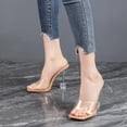 thumbnail image 4 of Clear Heels for Women Square Open Toe One Band Slip on Heeled Sandals Transparent Stiletto Mules Dress Shoes Beige Size 7.5, 4 of 7