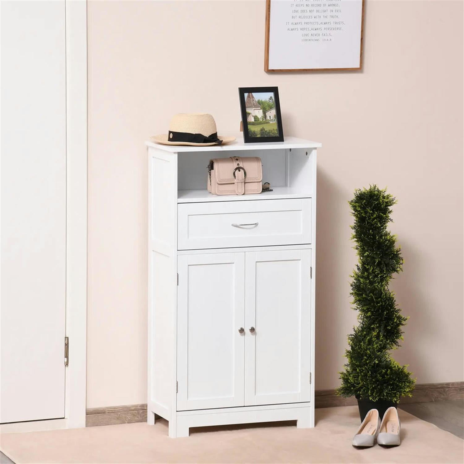 Demi Bonn 42" Bathroom Floor Cabinet, Freestanding Linen Storage Cabinet with Adjustable Shelf and Drawer, for Living room, Entryway, Kitchen, White