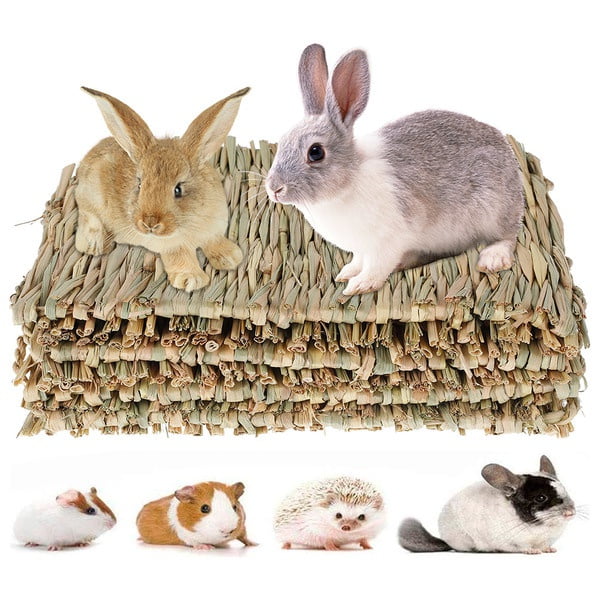 junshi11 Grass Mat Woven Bed Mat Straw Nest Cage Pet Chew Toy Pad for Guinea Pig Rabbit Hamster Mice Squirrel Wood Color 1