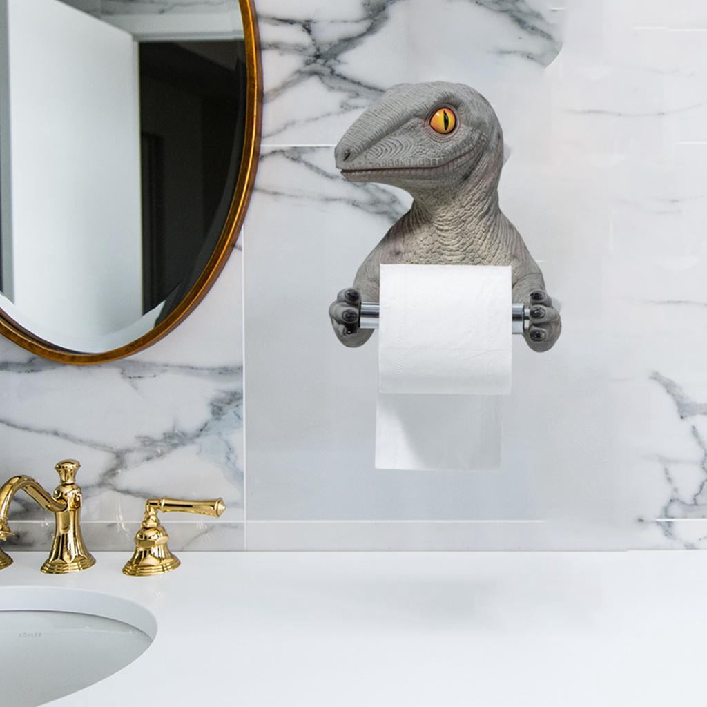 Fiocias Waterproof Dinosaur Toilet Paper Holder Hardware Nail Free Tissue Rack Paper Towel Holder Roll Paper Storage Rack for Kitchen Home Decoration Bathroom gray