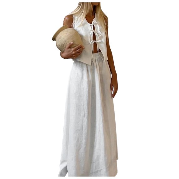 Two Piece Sets For Women Summer Old Long Vest Set Boho Maxi Skirt Set Linen Set 2 Piece Sets For Women Going Out