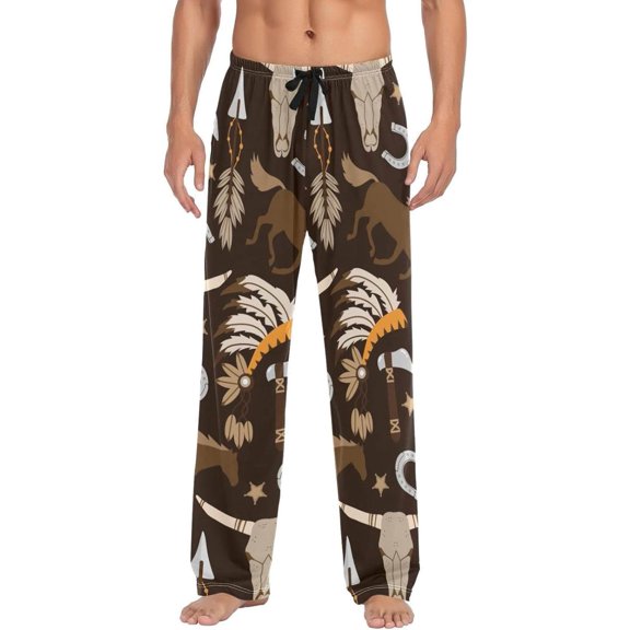 Western Cow Horse Ghost Pajama Pants, Men's Lounge Pants Light with Drawstring and Pockets, Christmas New Year Birthday Father's Day Gifts, XX-Large