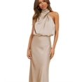 thumbnail image 1 of Robe Longue Plissée Sans Manches en Satin d'Été pour Femmes, 1 of 3