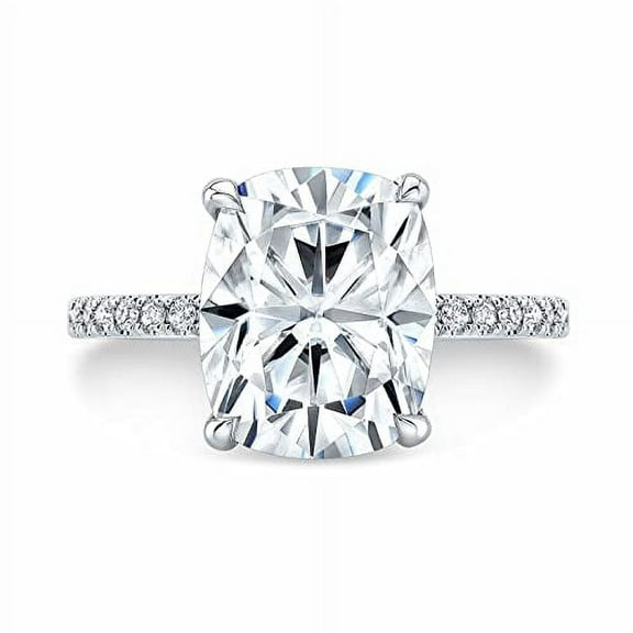 HeartsAndYou 2ct Elongated Cushion Cut Moissanite Accent Engagement Ring for Women 18k White Gold over Silver