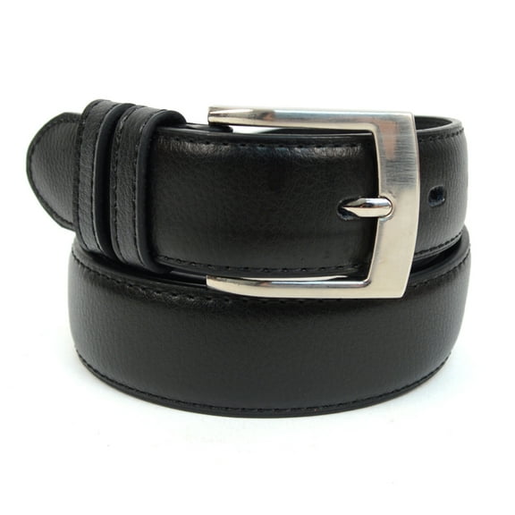 Genuine Leather Men's Dressy Belt-Black with Silver Square Buckle