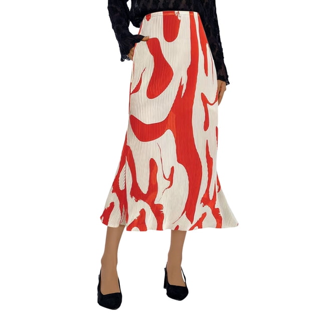 Aocisk Jupe pour Femme Motif Mode à Blocs de Couleur Printemps Été Jupe Décontractée Tenue Quotidienne Rouge TG