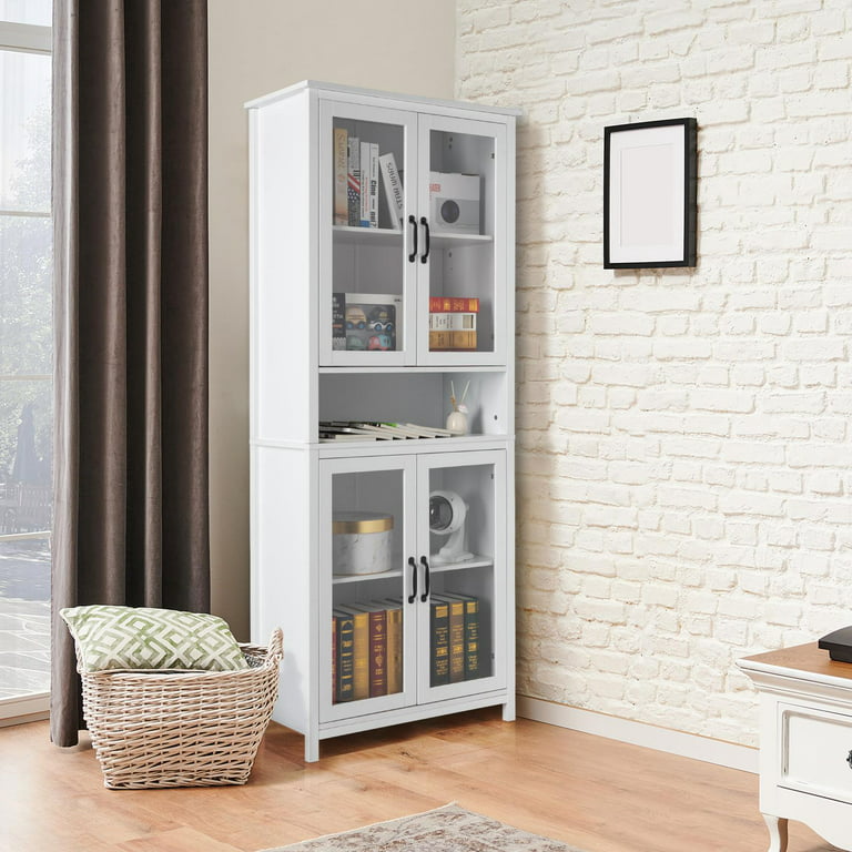 71 Tall Bookcase with Doors & 7 Shelves, Wood Bookshelf for Bedroom Living  Room
