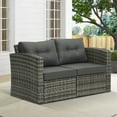 thumbnail image 2 of Superjoe 2 Seats Outdoor Patio Furniture Garden Loveseat Wicker Couch Corner Sofas,Brown Rattan with Dark Grey Cushion, 2 of 6