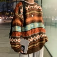 thumbnail image 4 of jsaierl Men's Vintage Grandpa Sweaters Oversized Striped Aztec Pattern Western Sweater Color Block Grunge Hippie Knit Pullover Tops, 4 of 5