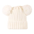 thumbnail image 2 of Chunky Knit Baby Beanie with Double Pom Poms, Solid Color Warm Winter Hat for Infants 6-36 Months, Cozy and Cute for Boys and Girls in Cold Weather-White, 2 of 6