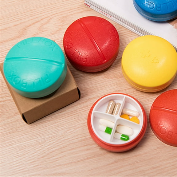 dianhelloya Pill Box Round Shape 4 Compartments Portable Capsule Tablet Storage Organizer Pill Case for Travel Dark Blue