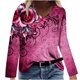 thumbnail image 1 of Blusa de camiseta estampada de manga larga cómoda con cuello en V informal a la moda para mujer Pompotops  FGAJ7425, 1 of 4