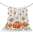 thumbnail image 7 of AUQ Fall Maple Leaves Throw Blankets, Thanksgiving Watercolor Pumpkins Soft Fleece Blanket Decorative for Home Sofa Couch Chair Living Bedroom, 50X60 Inches, Orange, 7 of 7