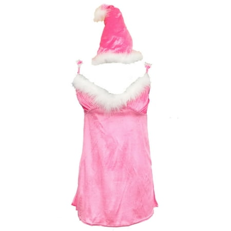 Womens Pink Santa Baby Fur Chemise Nightie Nightgown Night Gown Lingerie Teddy L