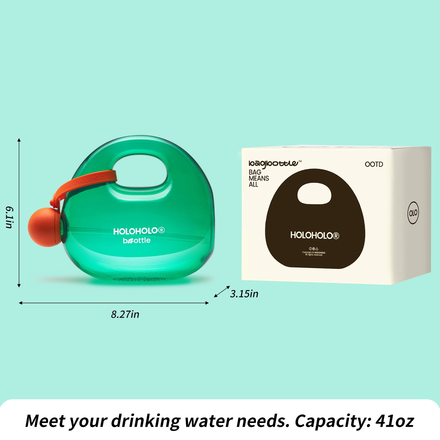 HOLOHOLO 41oz Leak-Proof Water Bottle with Straw & Carrying Strap Ideal for Sports Travel Aurora Green