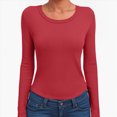 thumbnail image 5 of Towmus Scoop Neck Long Sleeve Shirts for Women Casual Round Neck Fitted T Shirts Solid Color Womens Tops Tee, 5 of 6