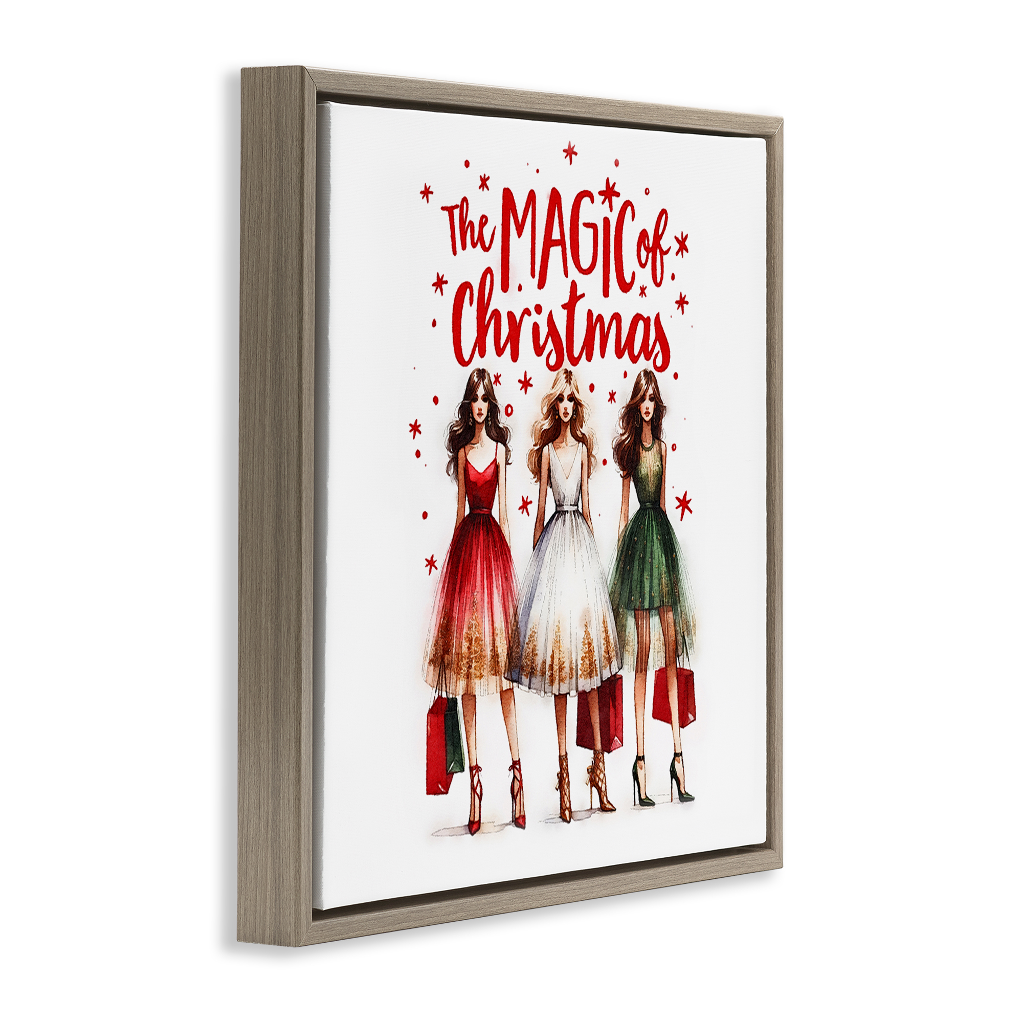 Stupell Industries Glam Magic Of Christmas Holiday Painting Brown Floater Framed Canvas Art Prints Wall Art, 25 x 25