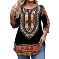 thumbnail image 2 of Favoffer Womens Plus Size Top V Neck Three Quarter Sleeve Printed Shirt Bohemian Pattern Loose Fit Vacation Lightweight Summer Travel, 2 of 7