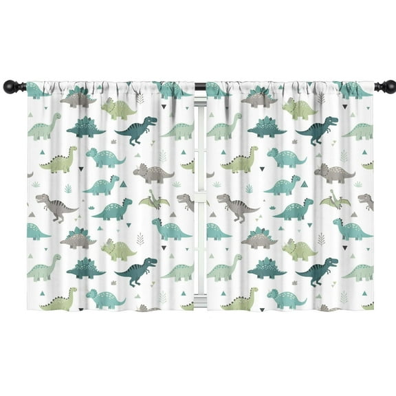 Blackout Kids Curtains,White Cartoon Dinosaurs Triangles Plants Pattern Childrens Insulated Curtains Set Of 2,Bedroom Essentials,Toddler Room Decor 42"x54"