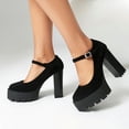 thumbnail image 5 of Fesfesfes Platform Heels Womens Beaded Buckle Shallow Peep-Toe Round Toe High Heel Business Shoes Stage Performance Shoes, 5 of 6