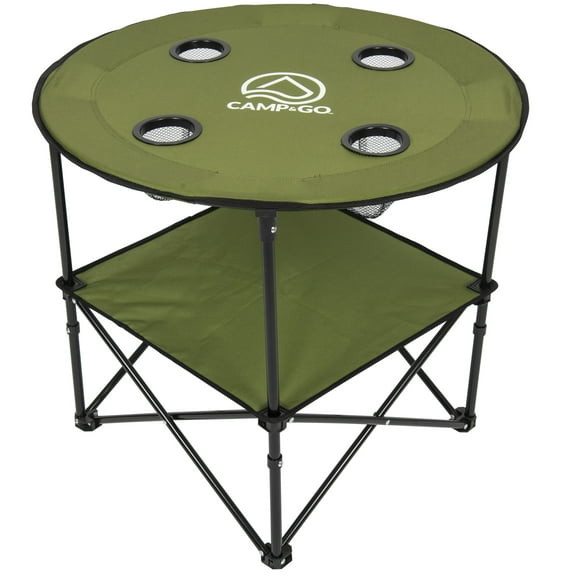 Camp & Go 28" Round Lightweight Fabric Portable Folding Beach Table with Cupholders, Green