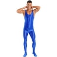 thumbnail image 5 of YEAHDOR Mens Glossy Full Body Unitard Sleeveless Gym Sports Wrestling Singlet One Piece Bodystocking Bodysuit Jumpsuit Blue XL, 5 of 7