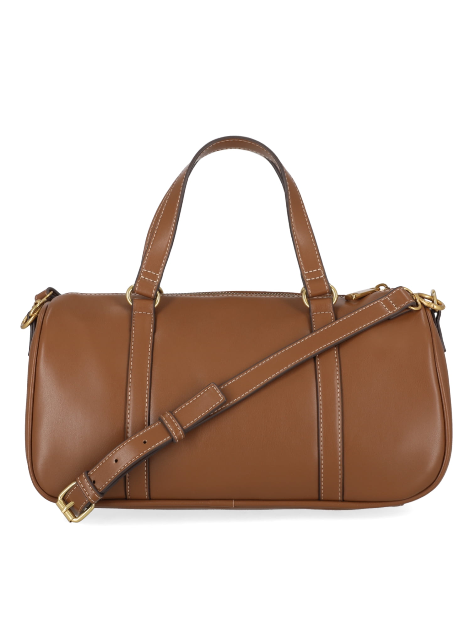Free Assembly Women's Faux Leather Frame Satchel Handbag, Autumn Brown