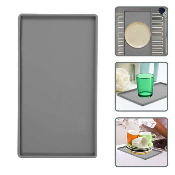 LOLIPPYY Silicone Organizer Tray Grey Non-slip Rectangular for Kitchen and Bathroom 1Set